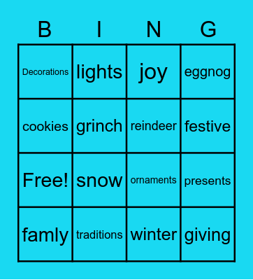 liams holiday Bingo Card