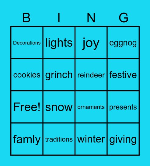 liams holiday Bingo Card