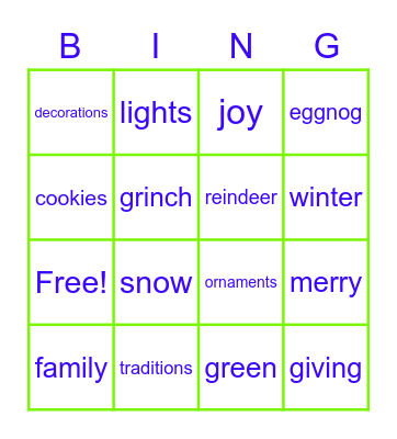 Holidays Bingo Card