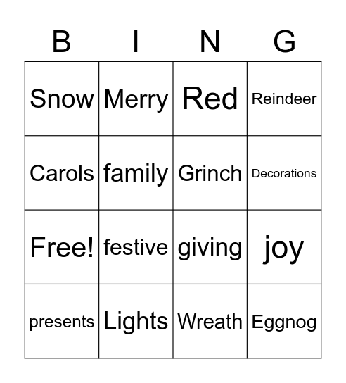christmas Bingo Card