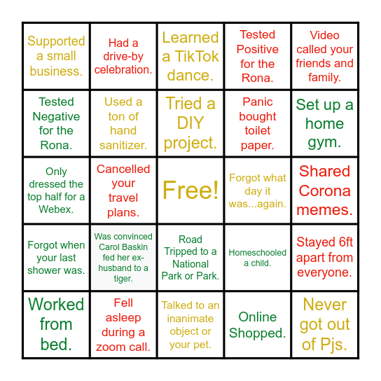 Oh Deer! What a Year! 2020 Bingo! Bingo Card