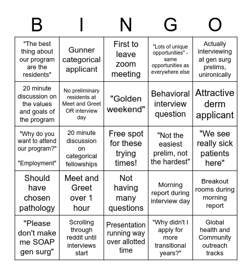 Preliminary Program Bingo Card