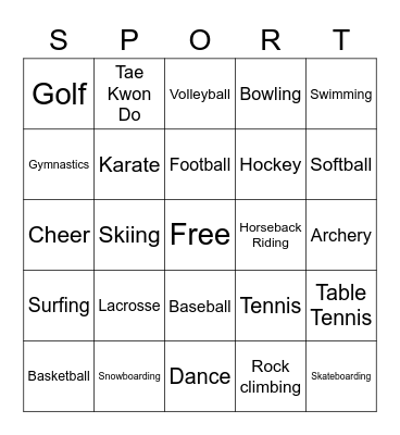 Sports Bingo Card