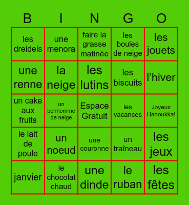 Les vacances d'hiver! Bingo Card