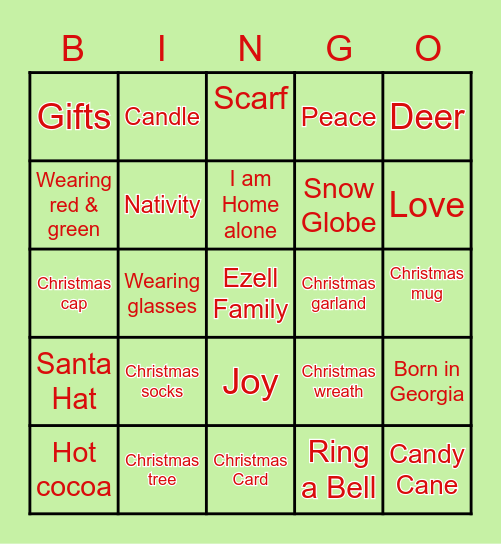 Ezell Holiday Fun! Bingo Card