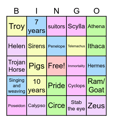 The Odyssey 2020 Bingo Card