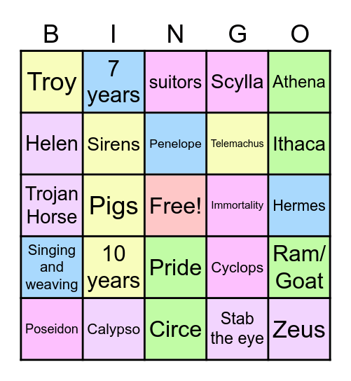 The Odyssey 2020 Bingo Card