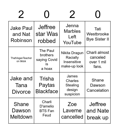 Influencer Bingo Card