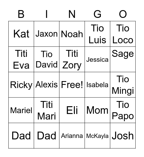 Family Bingo Card