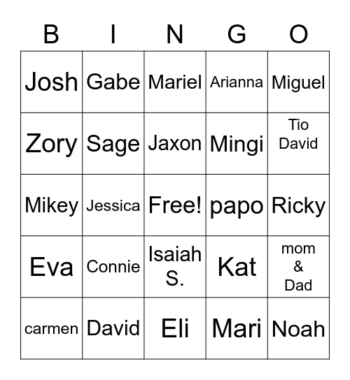 Family Bingo Card