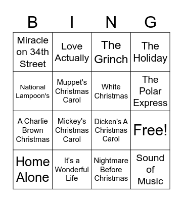 Christmas Movie Bingo Card