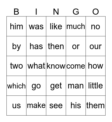Word Wall Bingo Card