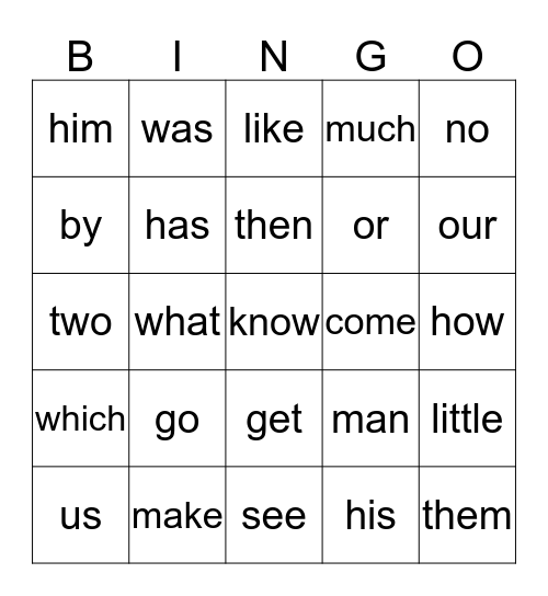 Word Wall Bingo Card