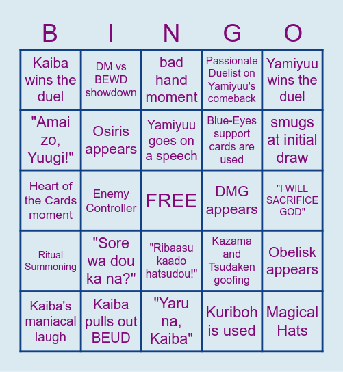 Duel Opera 2020 Bingo Card