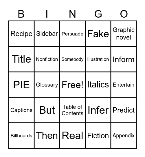 Reading Bingo Card