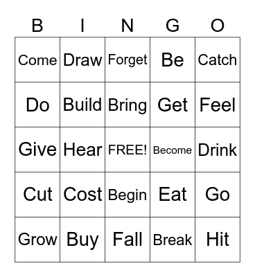 Irregular Verbs Bingo Card