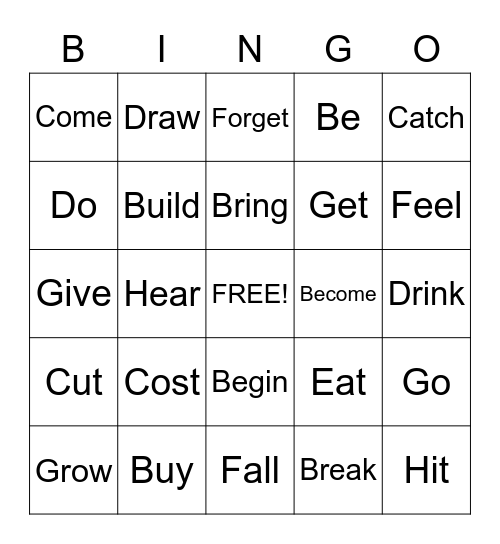 Irregular Verbs Bingo Card