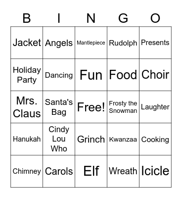 AF Scholars Holiday Bingo Card