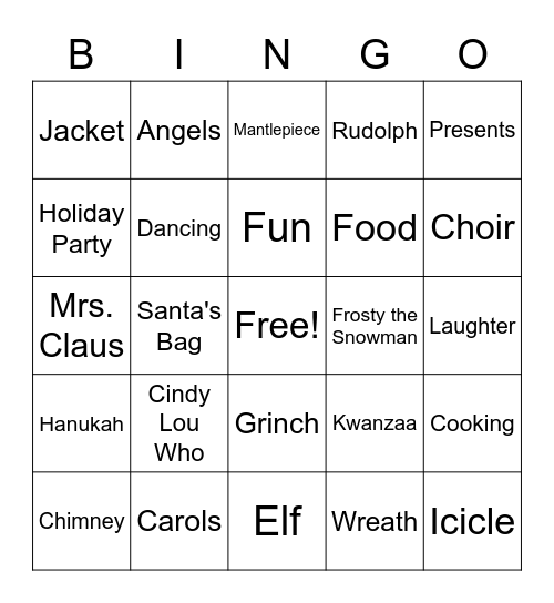 AF Scholars Holiday Bingo Card