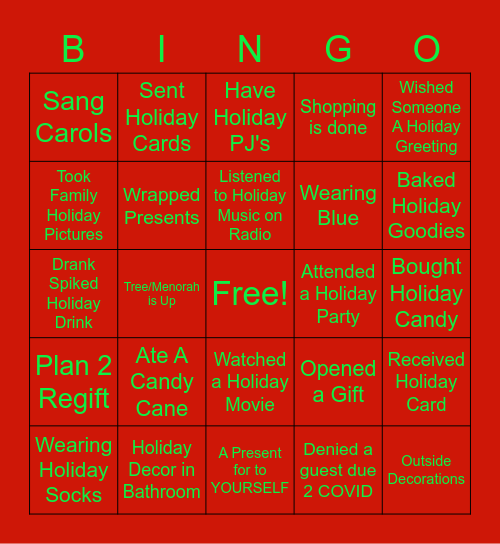 Holiday Team Bingo Card
