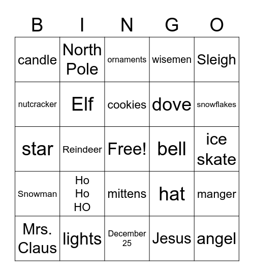 Merry Christmas Bingo Card