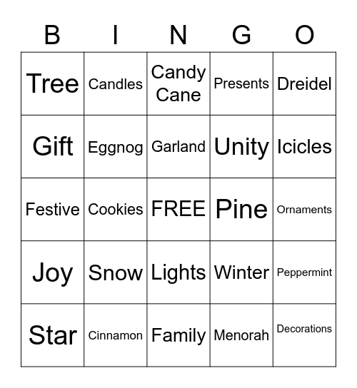 PA  Holiday Bingo Card