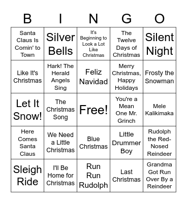 Christmas 2020 Musical Bingo Card