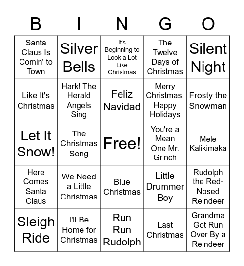 Christmas 2020 Musical Bingo Card