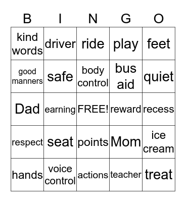 My good bus ride Bingo Card