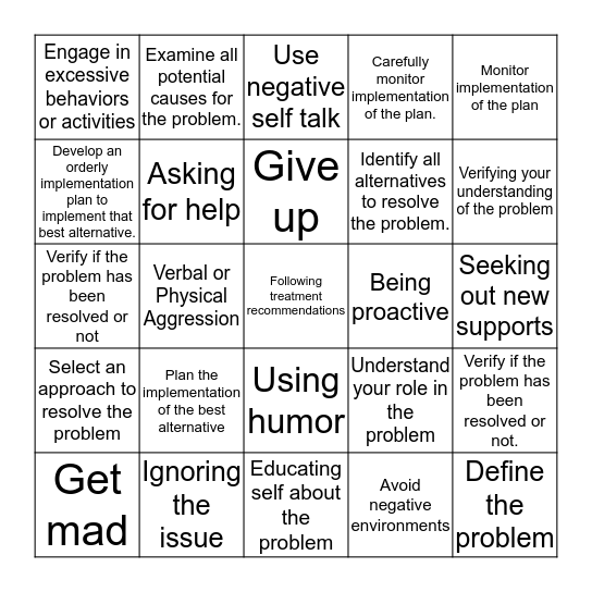 Making Choices/Problem Solving Bingo Card