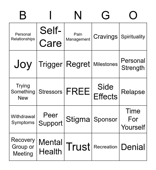 RECOVERY BINGO Card