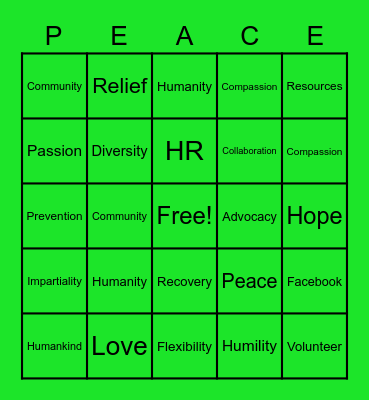 Peace360 Bingo Card