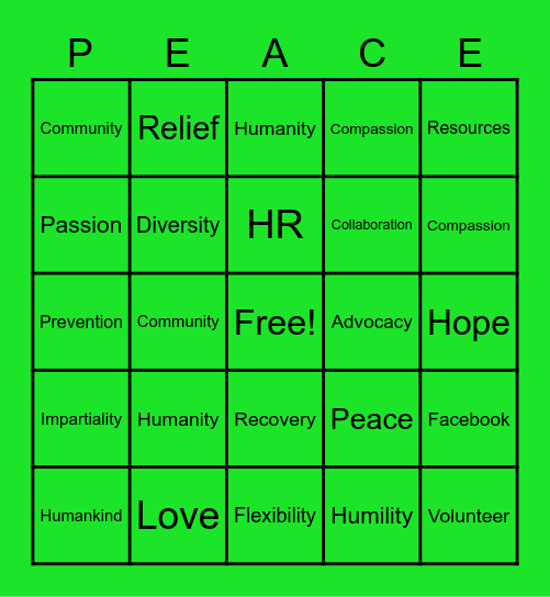 Peace360 Bingo Card