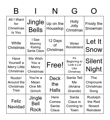 Holiday Music Bingo Card