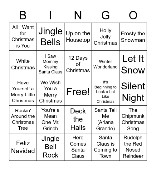 Holiday Music Bingo Card