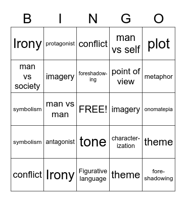 Literary Elements Bingo Card