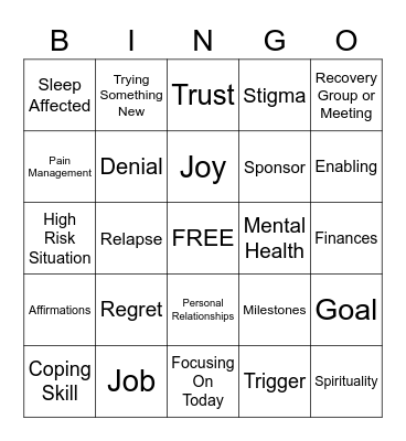 Recovery Bingo Card
