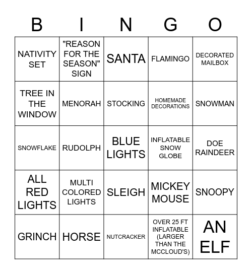 CHRISTMAS LIGHT BINGO Card