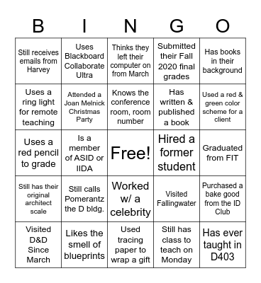 Interior Design Bingo Card