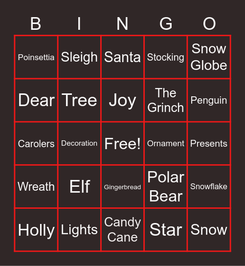 Christmas Card Bingo Card