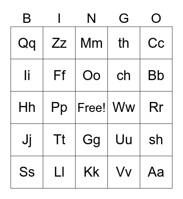 Letter Sounds Bingo Card