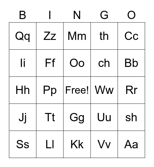 Letter Sounds Bingo Card