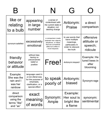 Vocabulary #13 Bingo Card