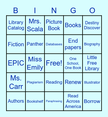 Library Bingo Winter 2021 Bingo Card