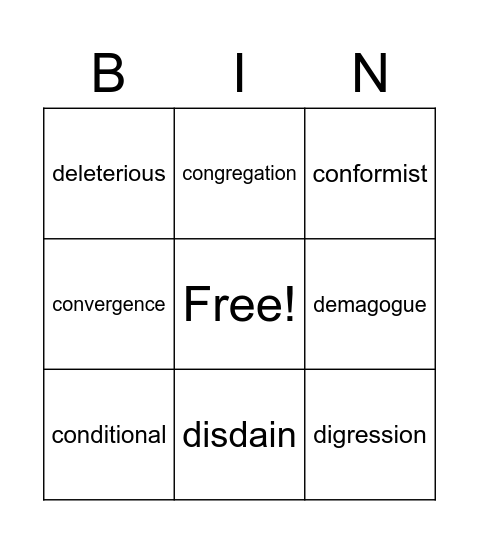 Vocab List #3 Bingo Card