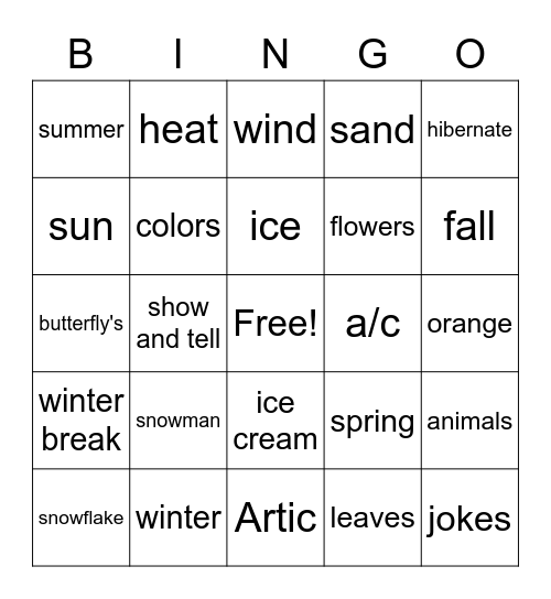 seasons Bingo Card