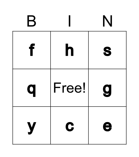 Alphabet Bingo (Lowercase) Bingo Card