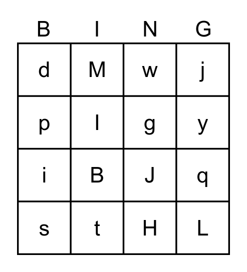 Alphabet Bingo (Upper/Lowercase) Bingo Card