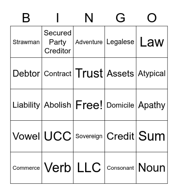 Vocabulary Bingo Card