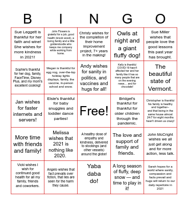Addy Indy Holiday Party Bingo Card